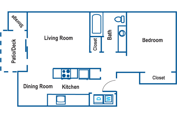 One bedroon, one bathroom floor plan